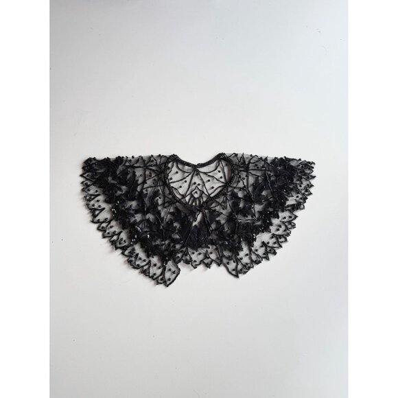 Vintage Black Beaded Sequin Embroidered Tulle Collar - Picture 5 of 14